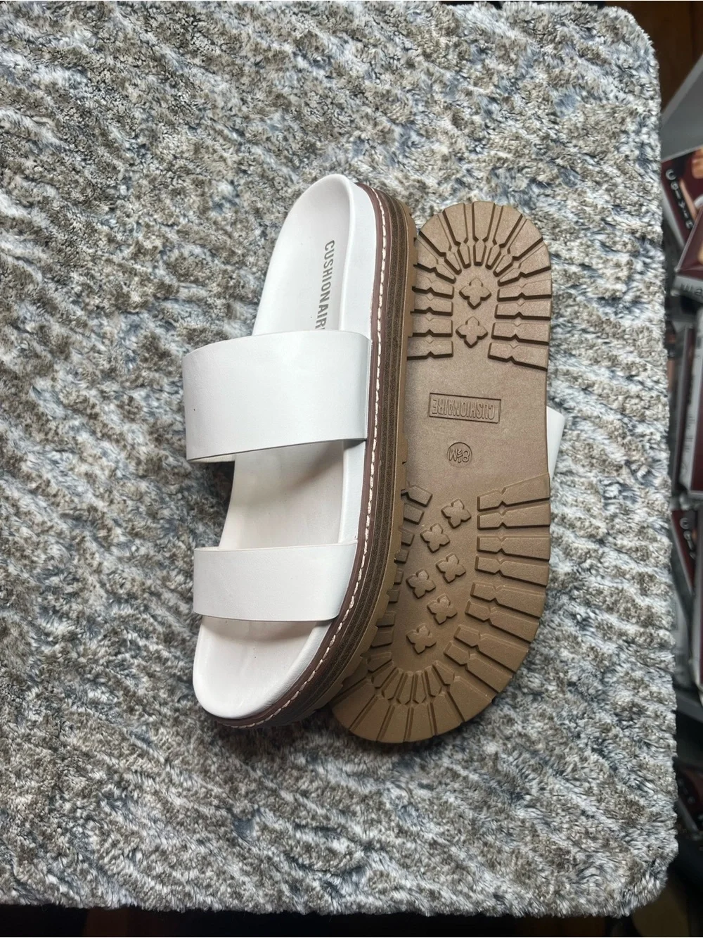 Cushionaire Women’s Cream Double-Strap Slide Sandals
